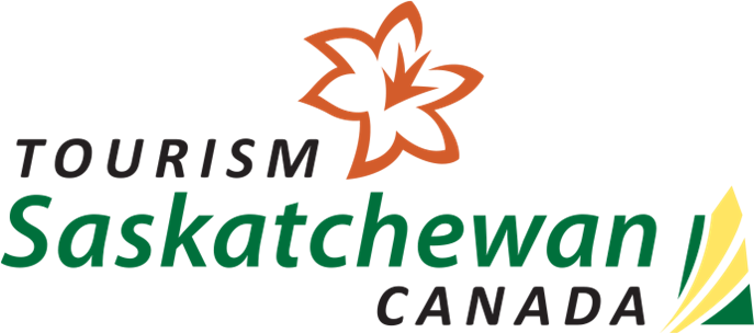 Tourism Saskatchewan Canada logo with flower design.